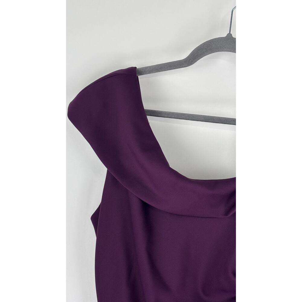 Xscape Lenore Techno Scuba Asymmetrical Neckline Maxi Dress Plum Womens Size 16 - Picture 7 of 12